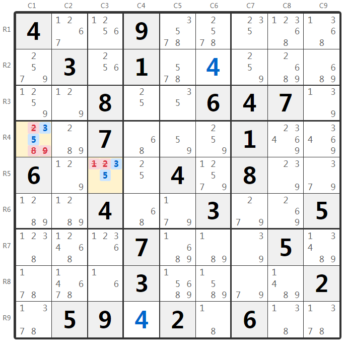 数独隐性数对示例-宫分析