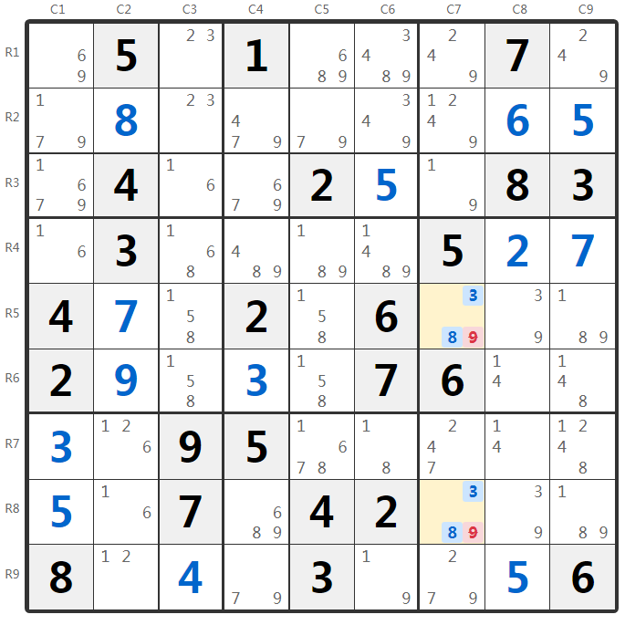 数独隐性数对示例-列分析