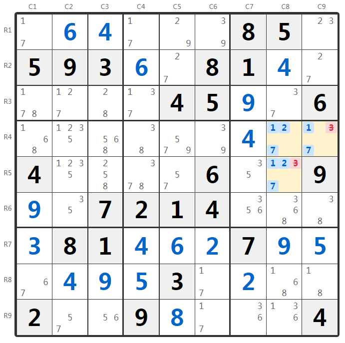 数独隐性三数组示例-宫分析