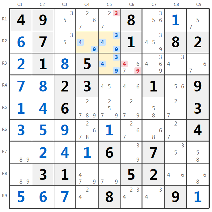 数独显性三数组示例-宫分析