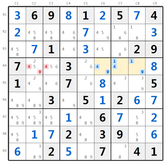 数独显性三数组示例-行分析